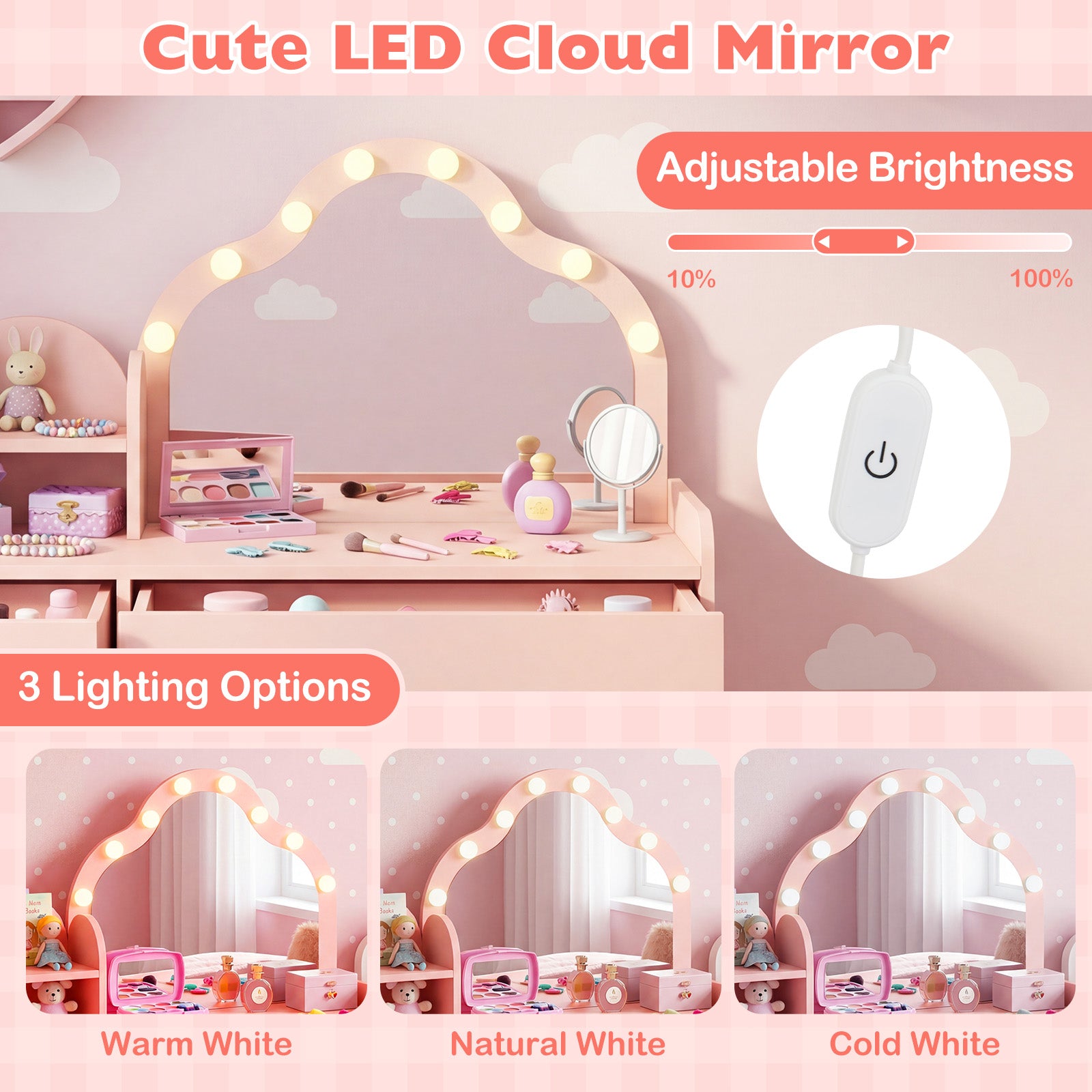 Kids Vanity Desk With Mirror And Lights, Pink Kids Vanities at Gallery Canada