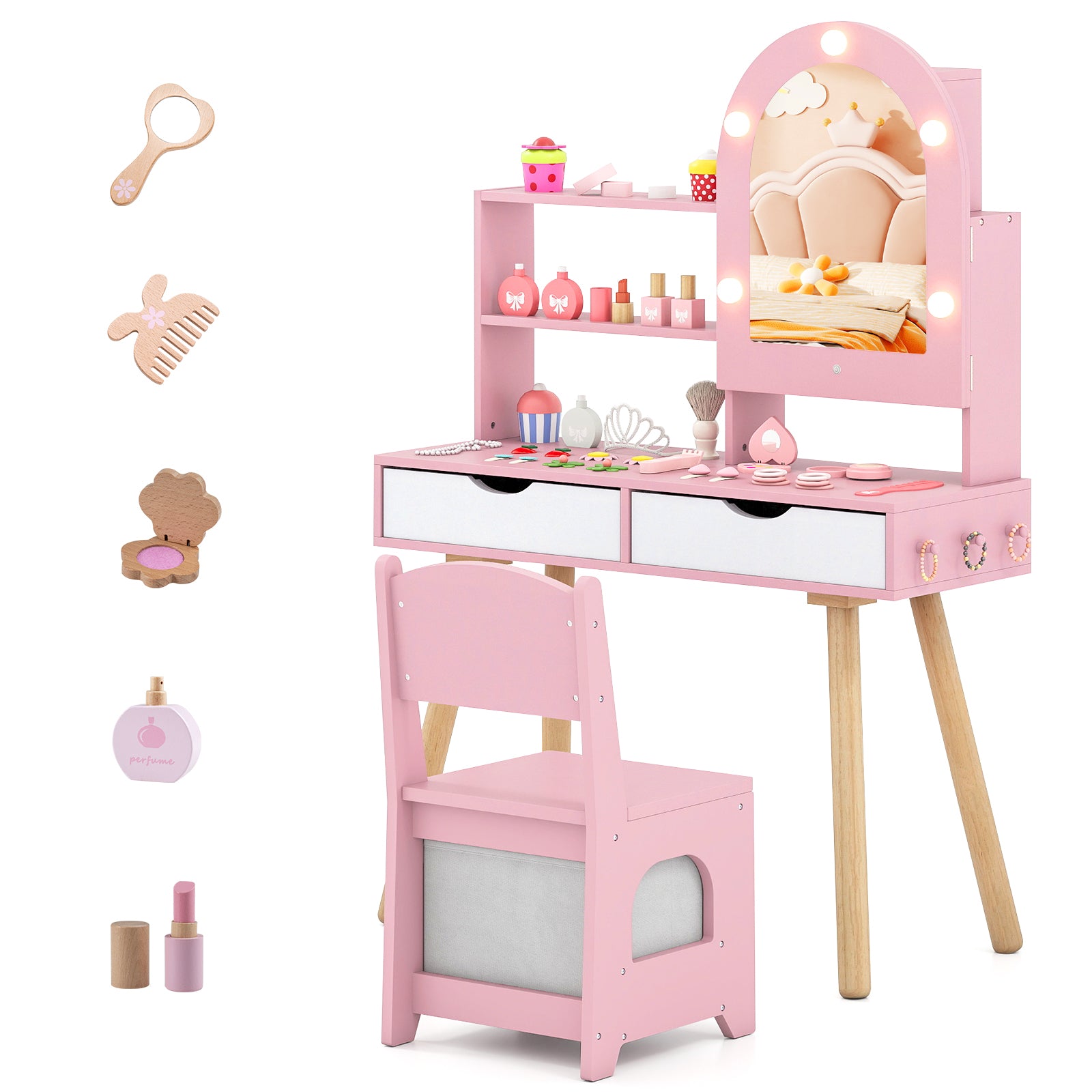 Kids Vanity Set With 3-Color Lighting, Adjustable Brightness, Pink Kids Vanities at Gallery Canada