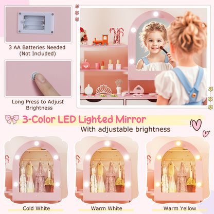 Kids Vanity Set With 3-Color Lighting, Adjustable Brightness, Pink Kids Vanities at Gallery Canada