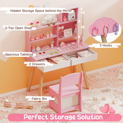 Kids Vanity Set With 3-Color Lighting, Adjustable Brightness, Pink Kids Vanities at Gallery Canada