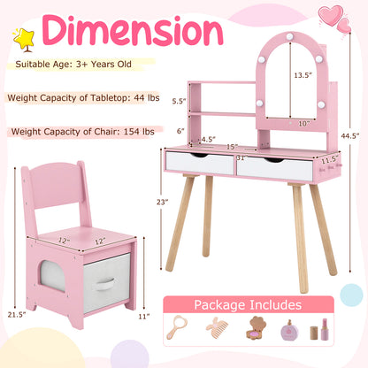 Kids Vanity Set With 3-Color Lighting, Adjustable Brightness, Pink Kids Vanities at Gallery Canada