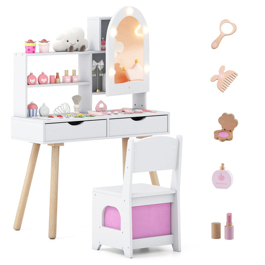 Kids Vanity Set With Lighting, Adjustable Brightness, Mirror Cabinet, White, 3-Color Kids Vanities White at Gallery Canada