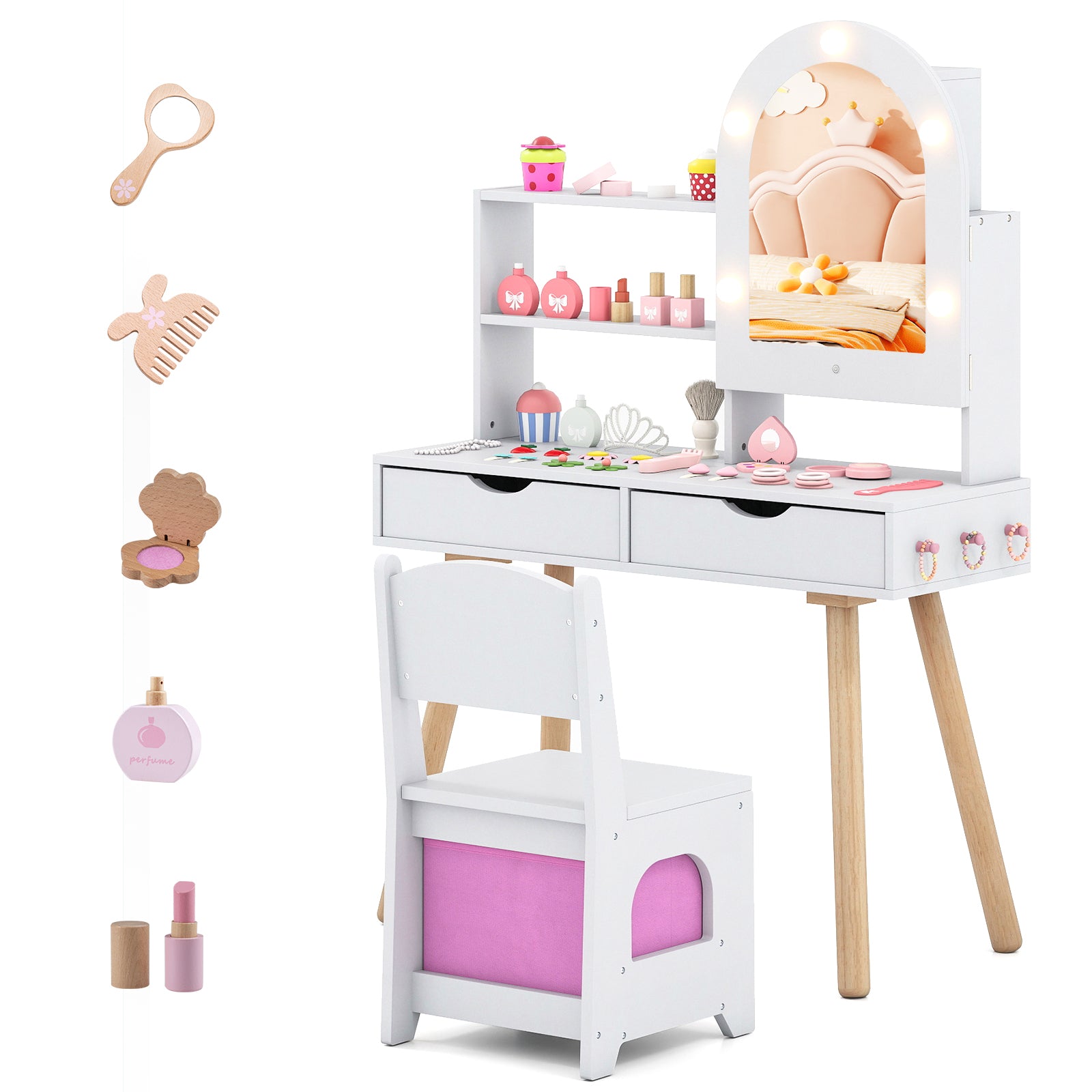 Kids Vanity Set With Lighting, Adjustable Brightness, Mirror Cabinet, White, 3-Color Kids Vanities at Gallery Canada