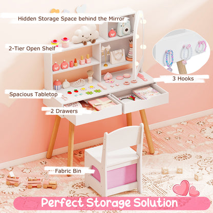 Kids Vanity Set With Lighting, Adjustable Brightness, Mirror Cabinet, White, 3-Color Kids Vanities at Gallery Canada
