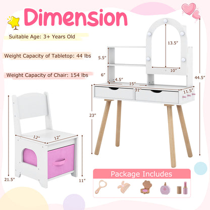 Kids Vanity Set With Lighting, Adjustable Brightness, Mirror Cabinet, White, 3-Color Kids Vanities at Gallery Canada
