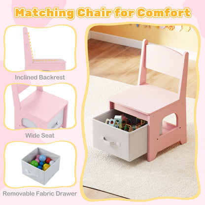 Kids Vanity Set Princess Girls Makeup Vanity Desk with Chair and 3-Color LED Lighted Mirror, Pink