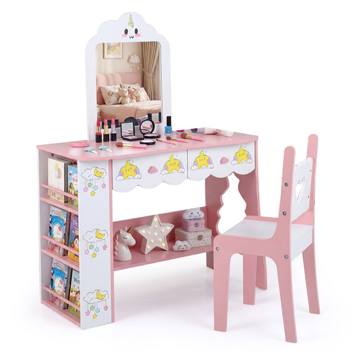 Kids Vanity Set With Mirror And Chair, White