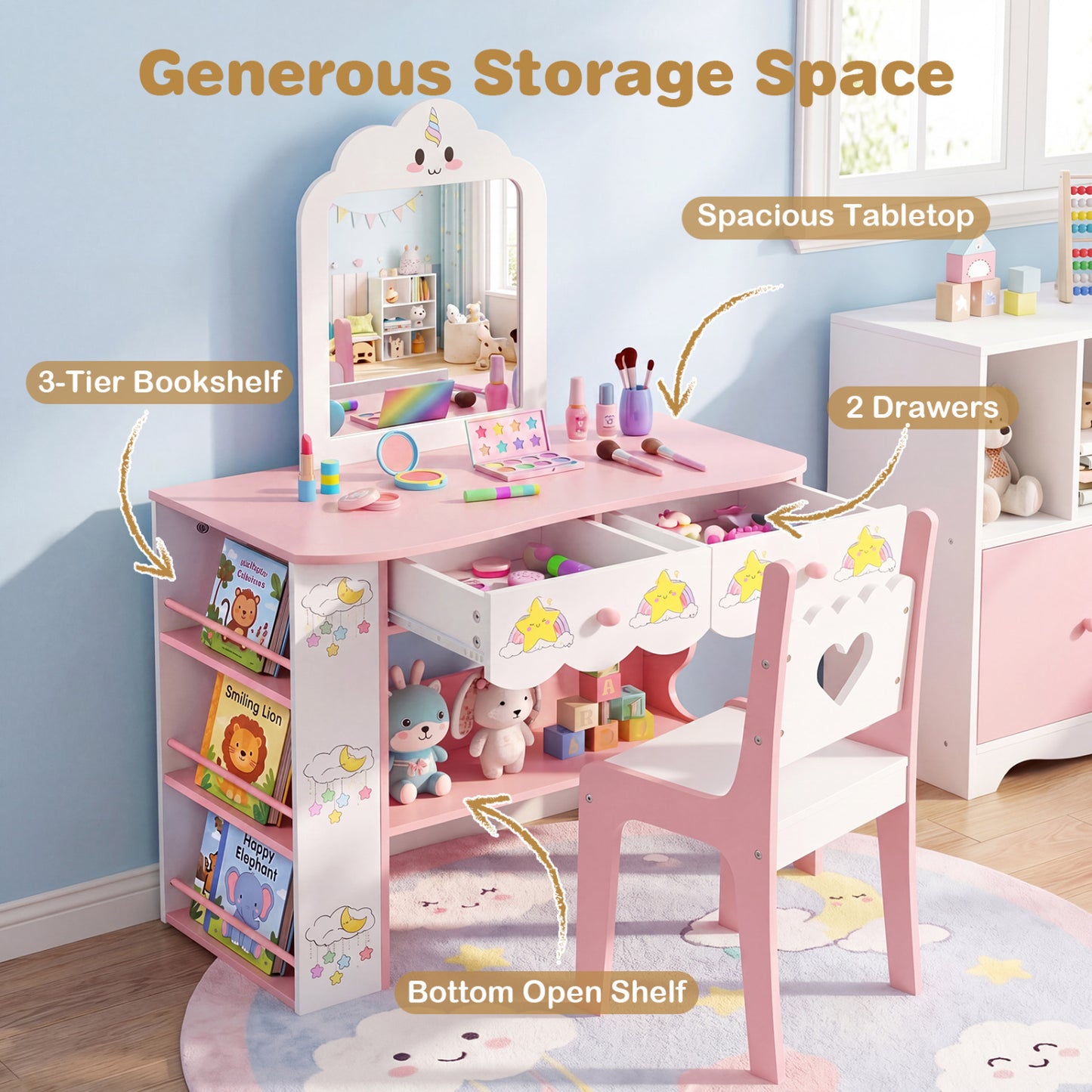 Kids Vanity Set With Mirror And Chair, White Kids Vanities at Gallery Canada