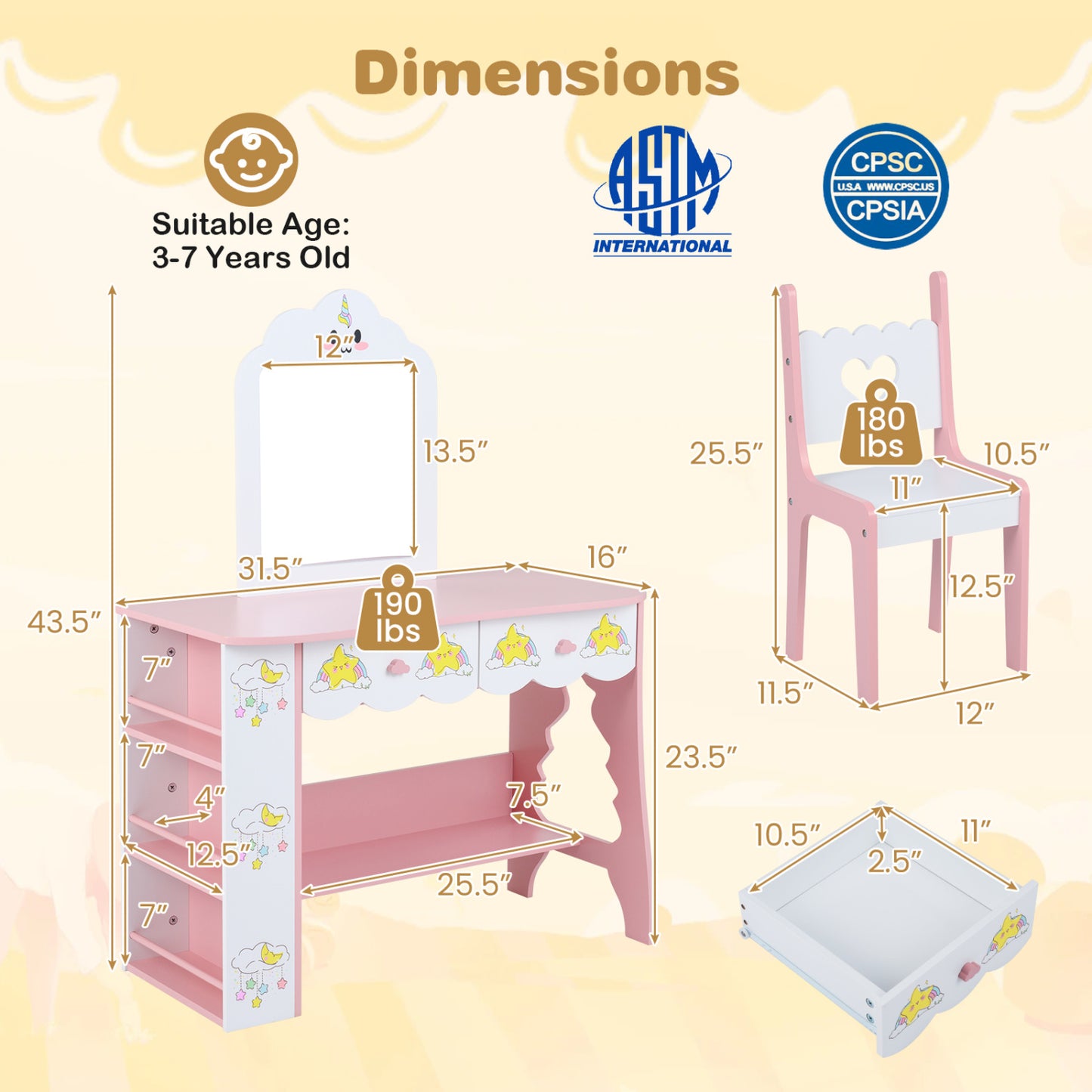 Kids Vanity Set With Mirror And Chair, White Kids Vanities at Gallery Canada