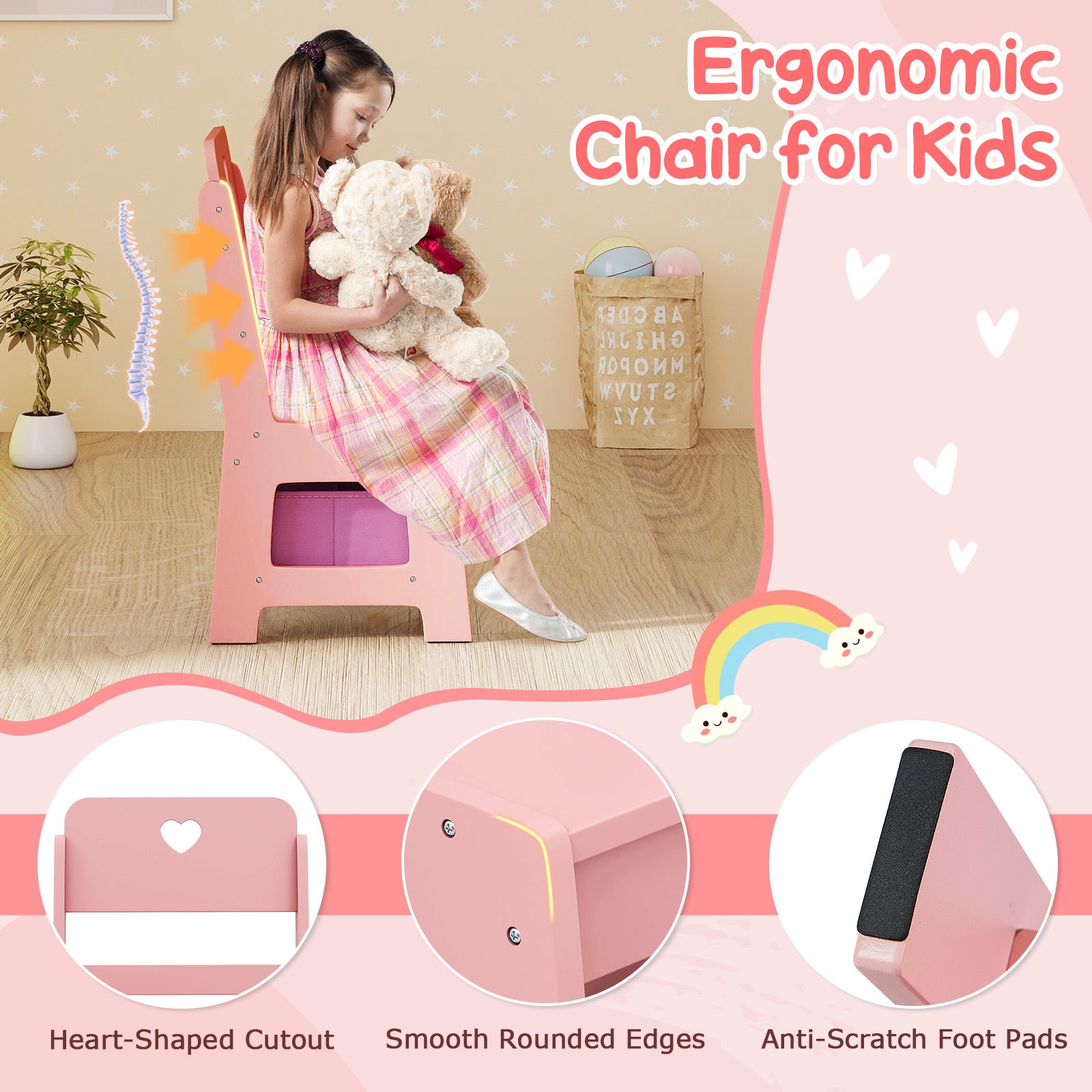 Kids Vanity Set with Colorful LED Lights Princess Makeup Dressing Table with Chair, Pink Kids Vanities at Gallery Canada