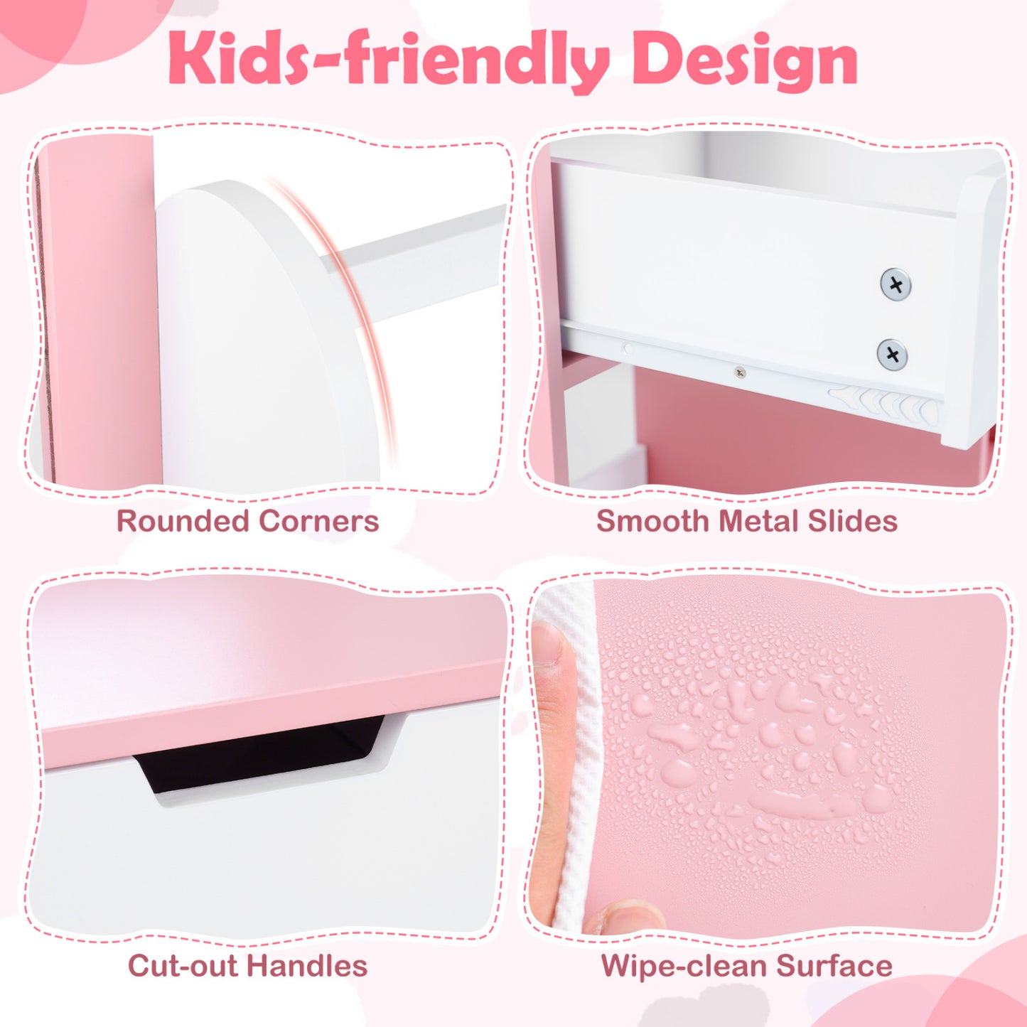 Kids Vanity Set With Chair, Mirror, Storage Shelves, Pink, White Kids Vanities at Gallery Canada