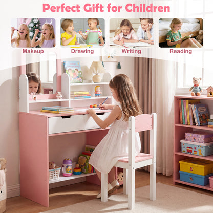 Kids Vanity Set With Chair, Mirror, Storage Shelves, Pink, White Kids Vanities at Gallery Canada