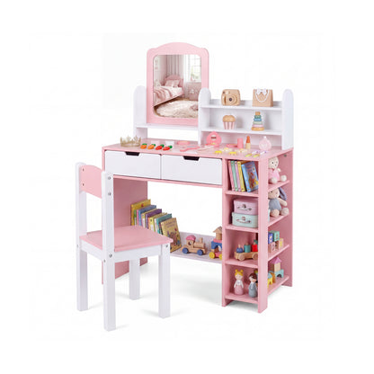 Kids Vanity Set With Chair, Mirror, Storage Shelves, Pink, White Kids Vanities at Gallery Canada
