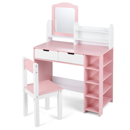 Kids Vanity Set With Chair, Mirror, Storage Shelves, Pink, White Kids Vanities at Gallery Canada