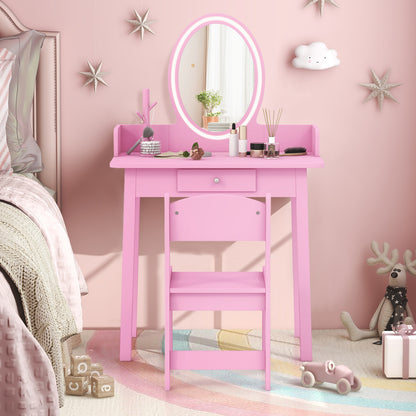 Ensemble de Coiffeuse pour Enfants avec Miroir Éclairé, Rose