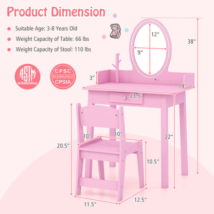 Ensemble de Coiffeuse pour Enfants avec Miroir Éclairé, Rose