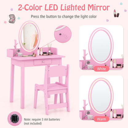 Ensemble de Coiffeuse pour Enfants avec Miroir Éclairé, Rose