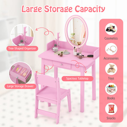 Ensemble de Coiffeuse pour Enfants avec Miroir Éclairé, Rose