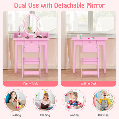Ensemble de Coiffeuse pour Enfants avec Miroir Éclairé, Rose