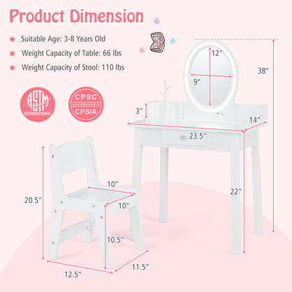Kids Vanity Set With Lighted Mirror, White Kids Vanities at Gallery Canada