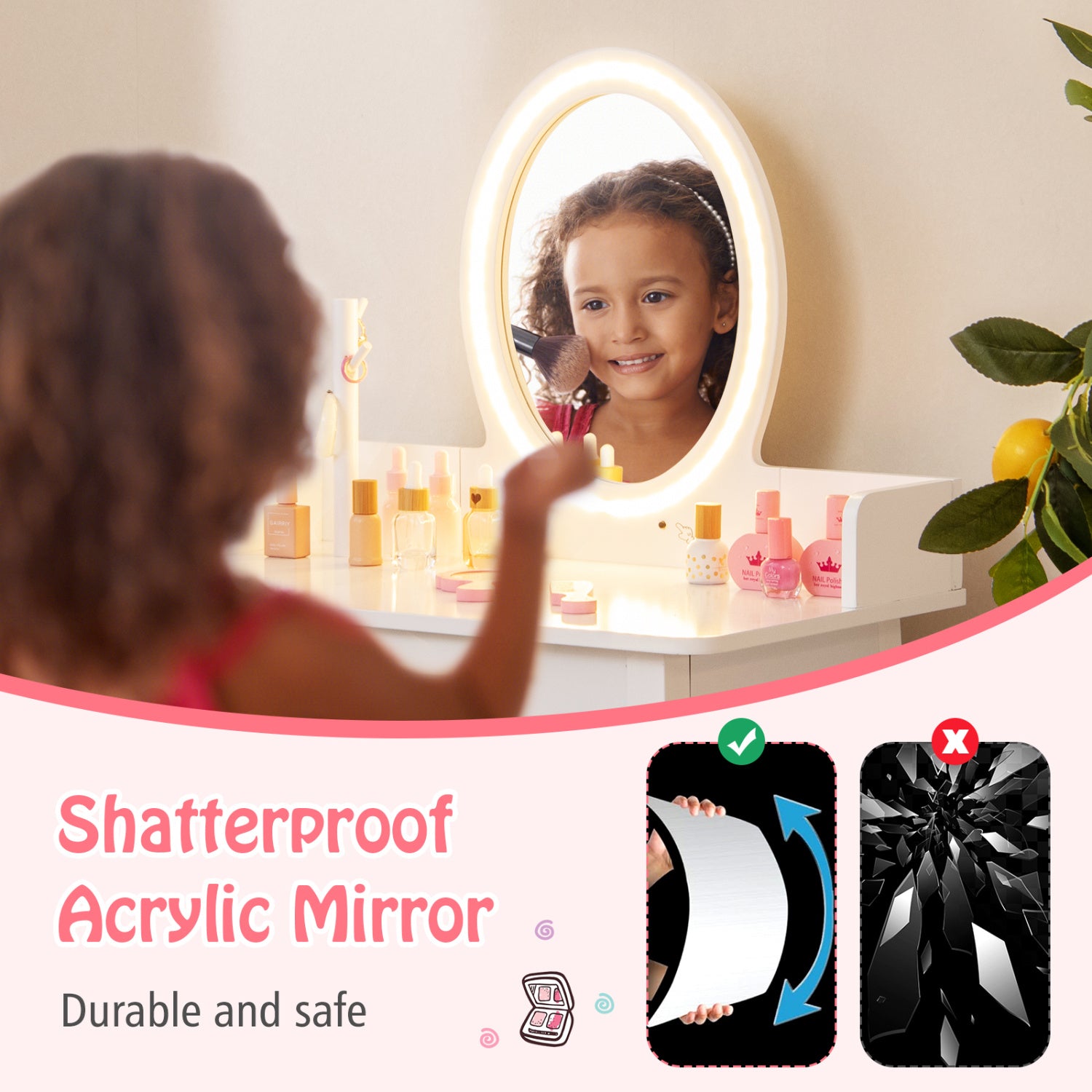 Kids Vanity Set With Lighted Mirror, White Kids Vanities at Gallery Canada