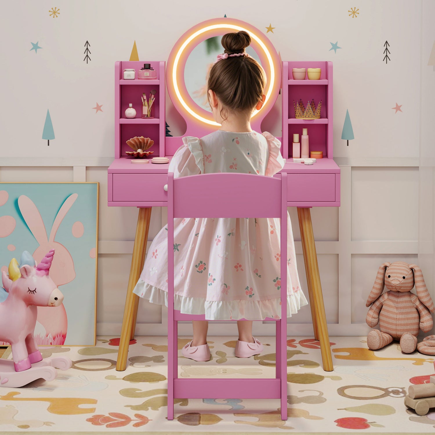 Kids Vanity Set With Lighted Mirror, Storage Drawers, Pink Kids Vanities at Gallery Canada