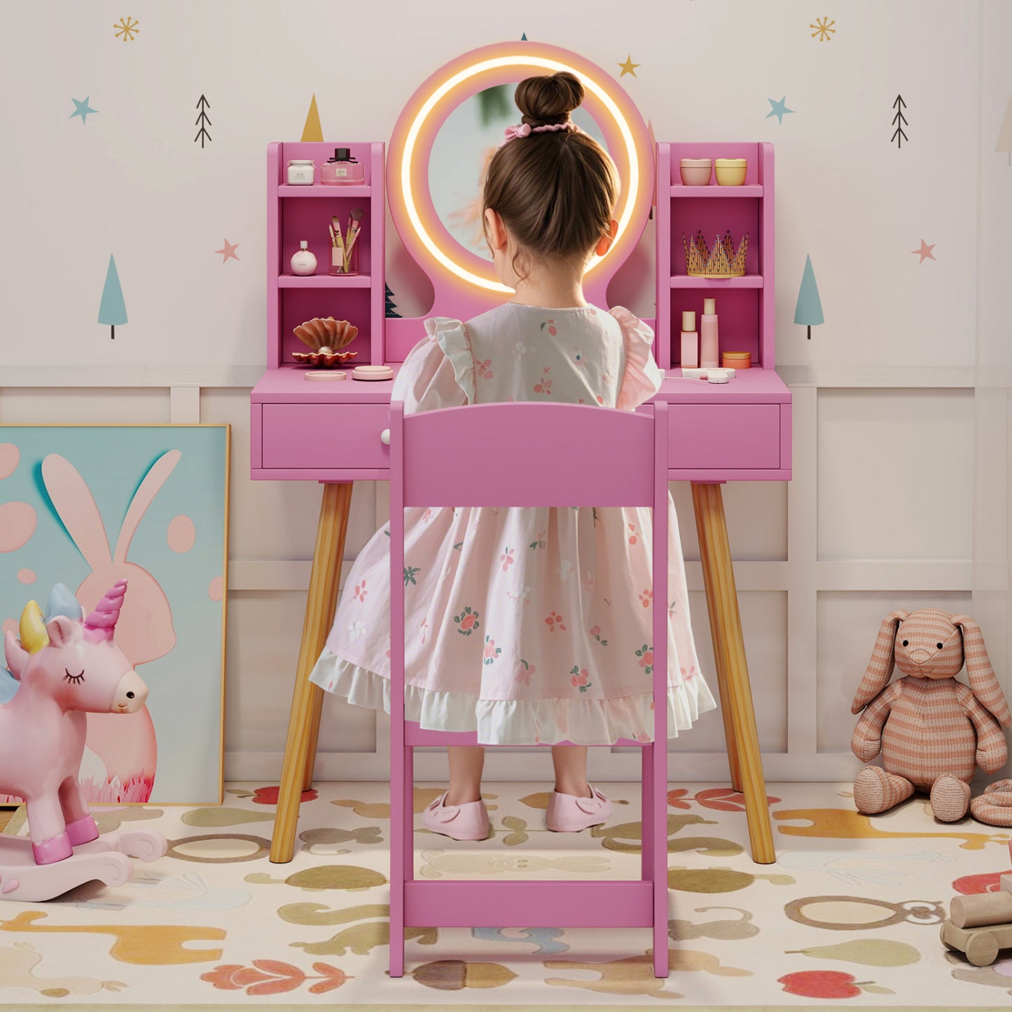 Kids Vanity Set With Lighted Mirror, Storage Drawers, Pink Kids Vanities at Gallery Canada