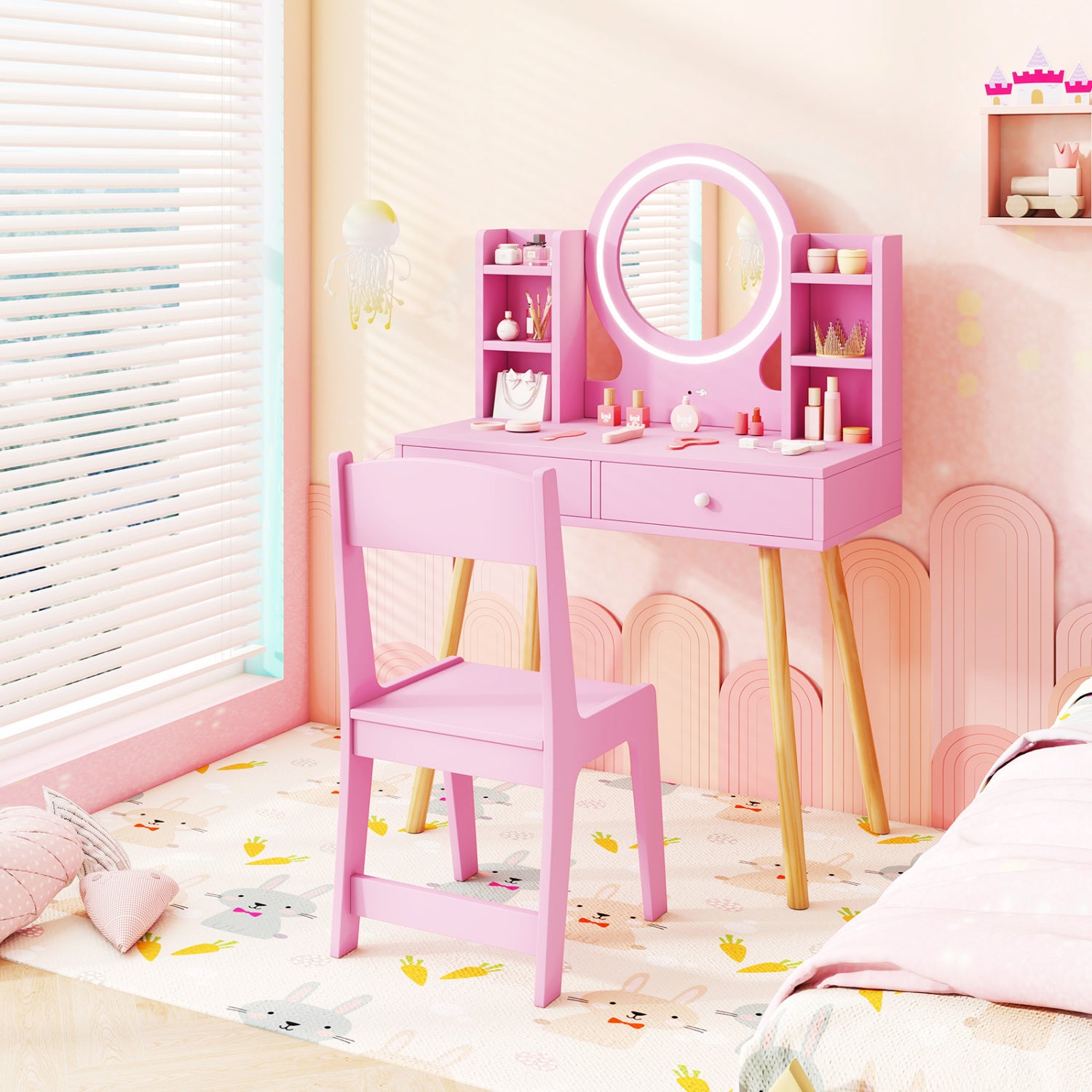 Kids Vanity Set With Lighted Mirror, Storage Drawers, Pink Kids Vanities at Gallery Canada