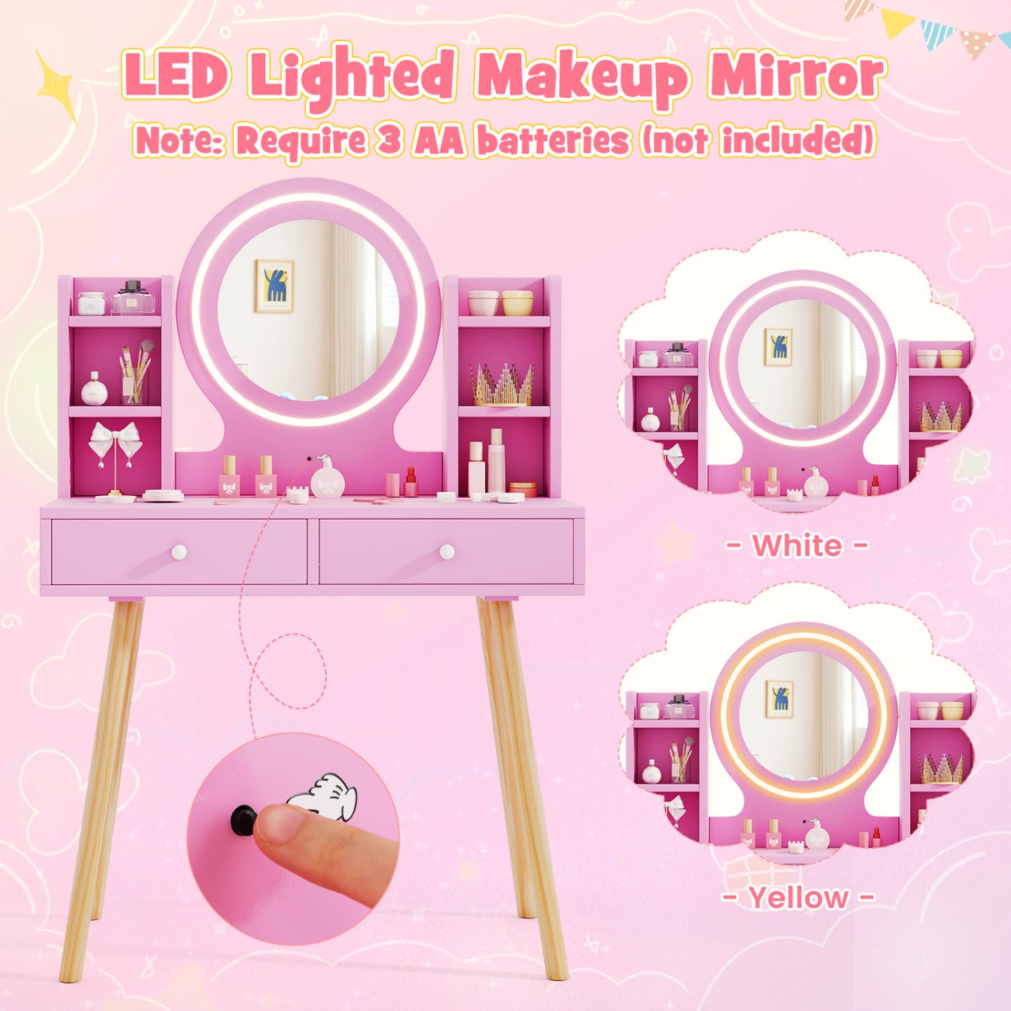 Kids Vanity Set With Lighted Mirror, Storage Drawers, Pink Kids Vanities at Gallery Canada