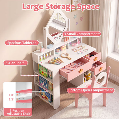Ensemble de coiffeuse pour enfants avec miroir couronné et chaise, blanc