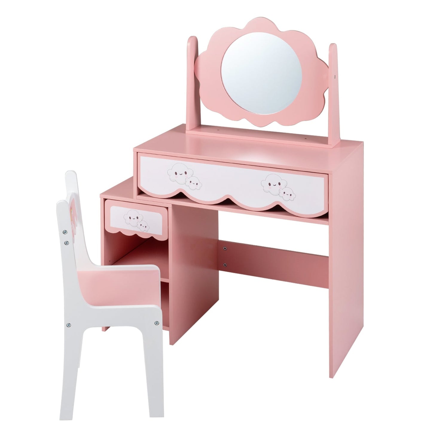 Kids Vanity Set with Rotating Mirror, Pink Chair