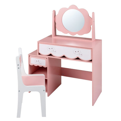 Kids Vanity Set with Rotating Mirror, Pink Chair