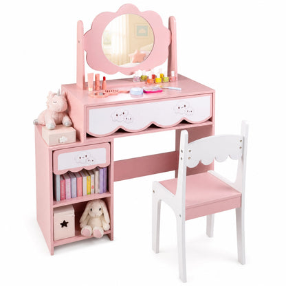 Kids Vanity Set with Rotating Mirror, Pink Chair