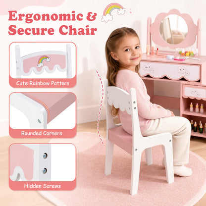 Kids Vanity Set with Rotating Mirror, Pink Chair
