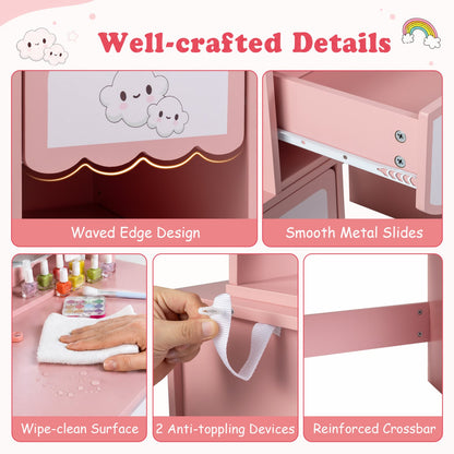 Kids Vanity Set with Rotating Mirror, Pink Chair