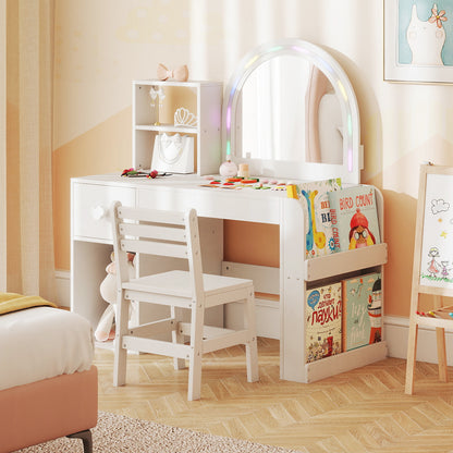 Kids Vanity Table and Chair Set with Lighted Mirror for Kids Aged 3+ Years Old, White Kids Vanities at Gallery Canada