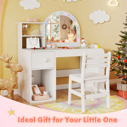 Kids Vanity Table and Chair Set with Lighted Mirror for Kids Aged 3+ Years Old, White Kids Vanities at Gallery Canada