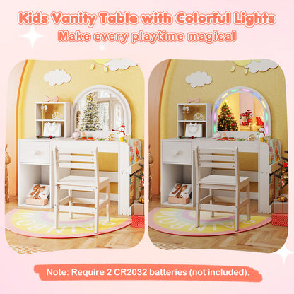 Kids Vanity Table and Chair Set with Lighted Mirror for Kids Aged 3+ Years Old, White Kids Vanities at Gallery Canada