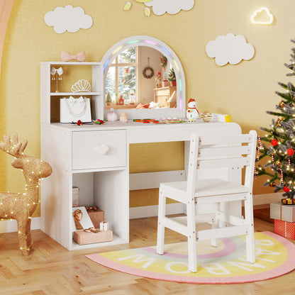 Kids Vanity Table and Chair Set with Lighted Mirror for Kids Aged 3+ Years Old, White Kids Vanities at Gallery Canada