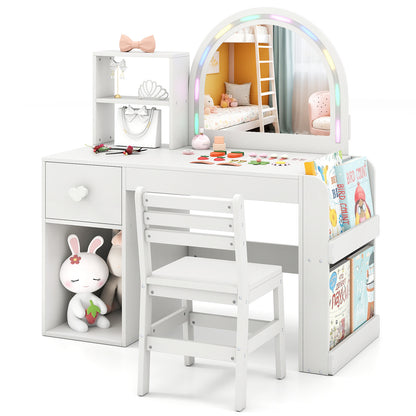 Kids Vanity Table and Chair Set with Lighted Mirror for Kids Aged 3+ Years Old, White Kids Vanities at Gallery Canada