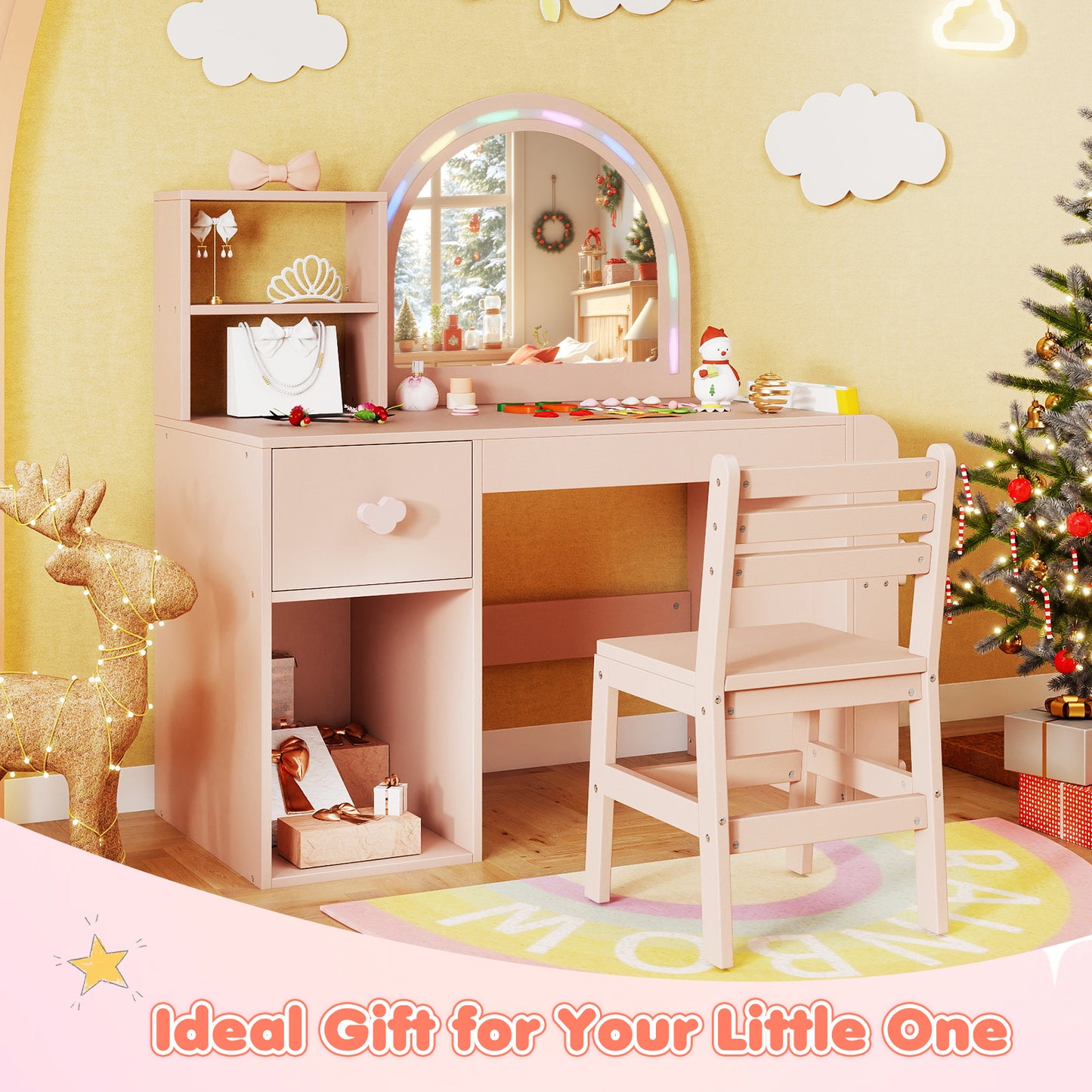 Kids Vanity Table And Chair Set With Lighted Mirror, Pink Kids Vanities at Gallery Canada