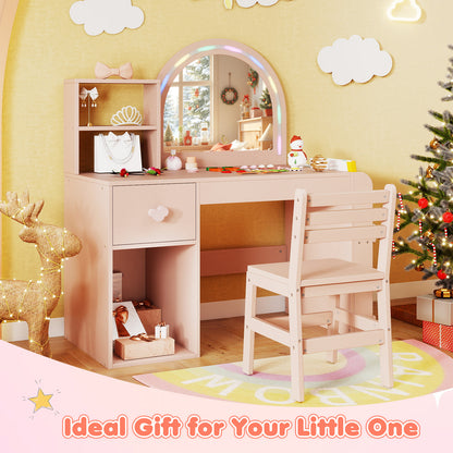 Kids Vanity Table And Chair Set With Lighted Mirror, Pink Kids Vanities at Gallery Canada