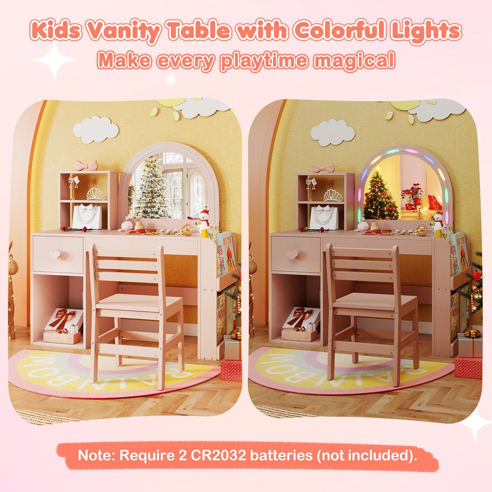Kids Vanity Table And Chair Set With Lighted Mirror, Pink Kids Vanities at Gallery Canada