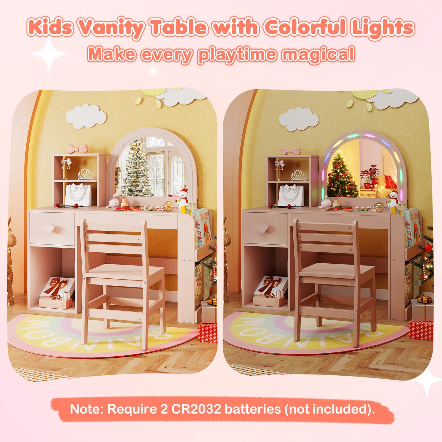 Kids Vanity Table And Chair Set With Lighted Mirror, Pink Kids Vanities at Gallery Canada