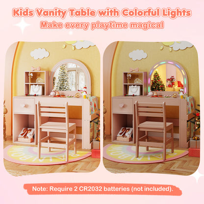 Kids Vanity Table And Chair Set With Lighted Mirror, Pink Kids Vanities at Gallery Canada