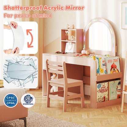 Kids Vanity Table And Chair Set With Lighted Mirror, Pink Kids Vanities at Gallery Canada