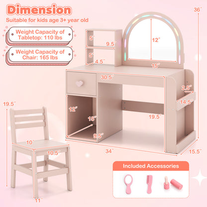 Kids Vanity Table And Chair Set With Lighted Mirror, Pink Kids Vanities at Gallery Canada