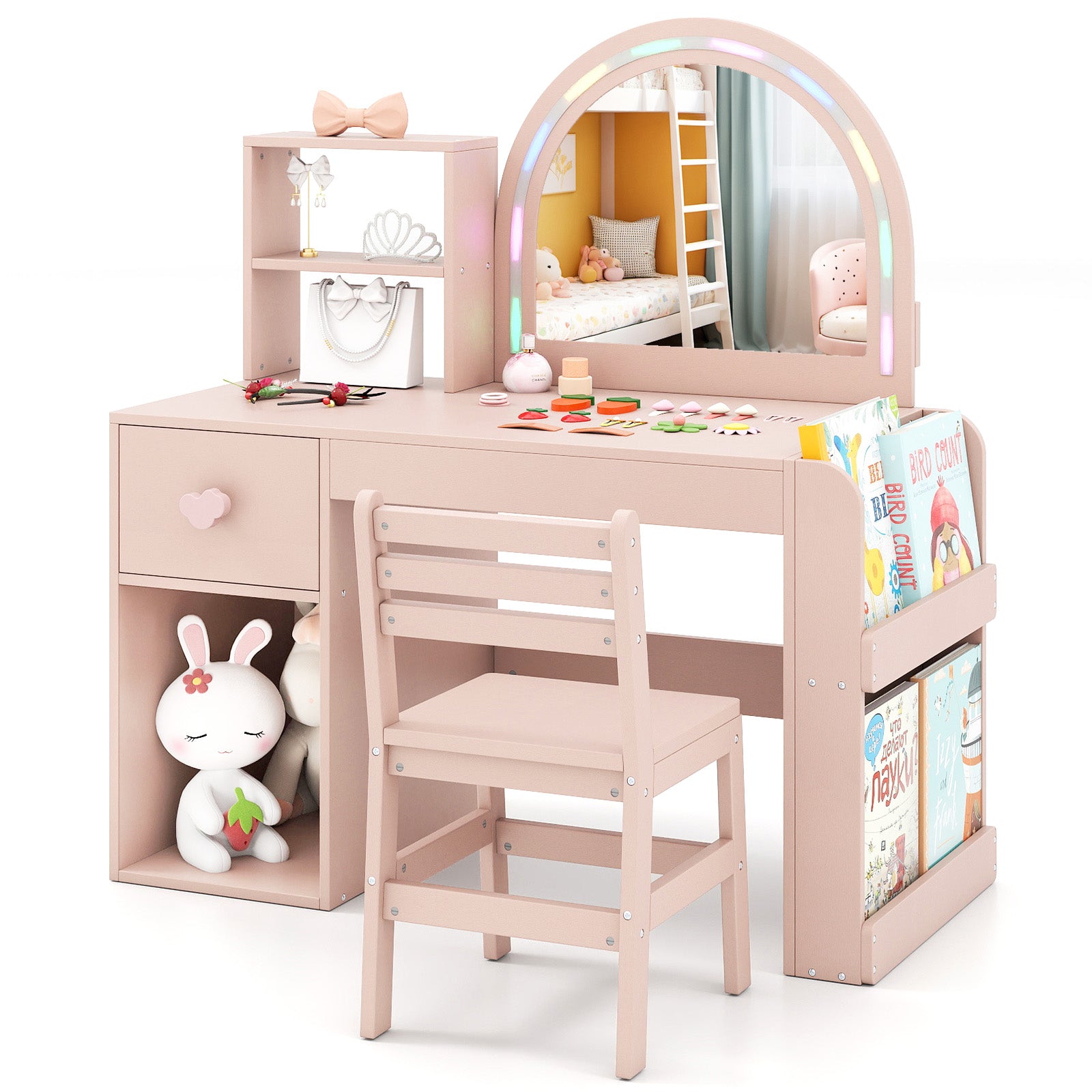 Kids Vanity Table And Chair Set With Lighted Mirror, Pink Kids Vanities at Gallery Canada