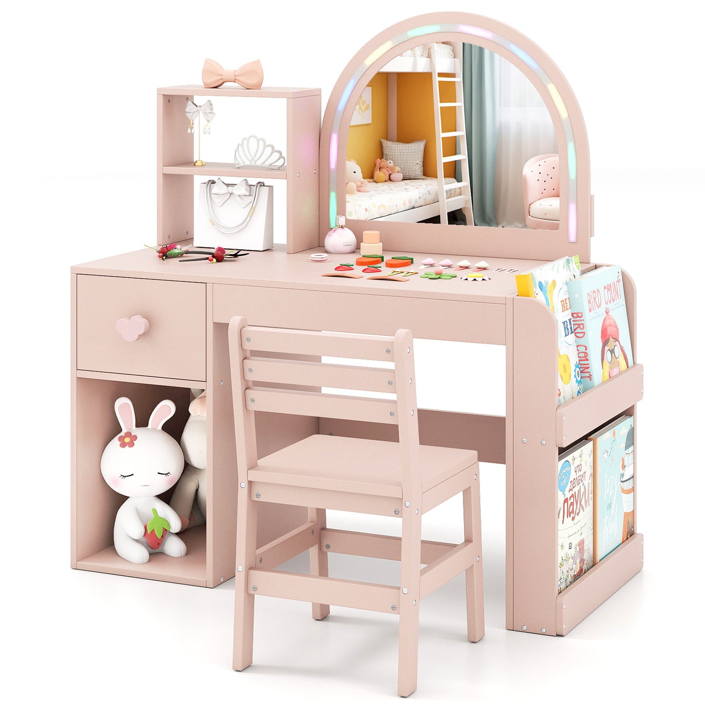 Kids Vanity Table And Chair Set With Lighted Mirror, Pink Kids Vanities at Gallery Canada