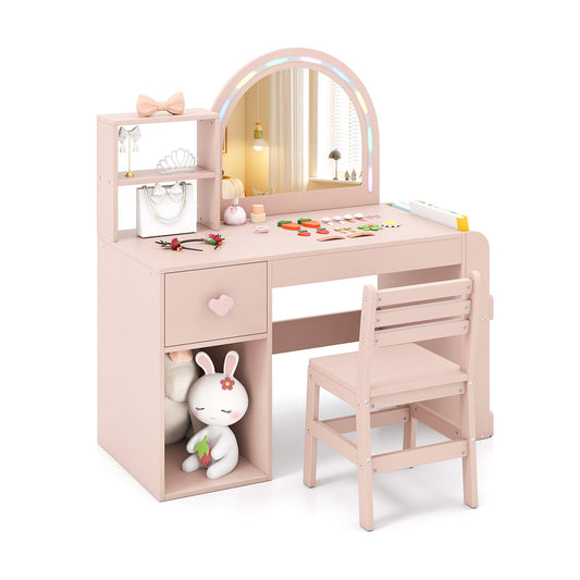 Kids Vanity Table And Chair Set With Lighted Mirror, Pink Kids Vanities Pink at Gallery Canada